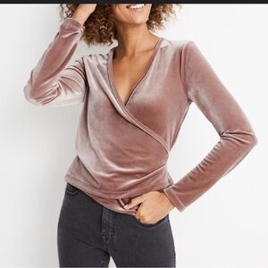 Madewell Elegant Velvet Wrap Top in Mauve